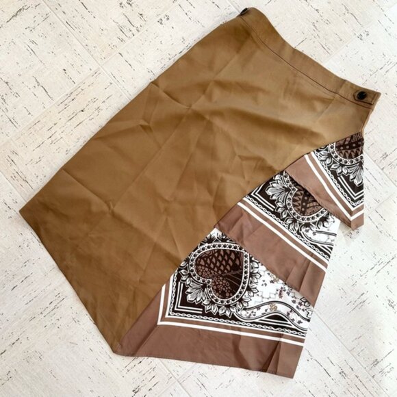 NEW Avant Garde Layered Scarf Asymmetrical Midi Skirt L Posh Preppy Brown - Picture 6 of 8